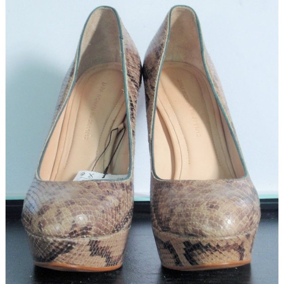 ZARA LEATHER TAUPE TAN SNAKESKIN PLATFORM PUMP 7.5 NWT - Picture 2 of 7